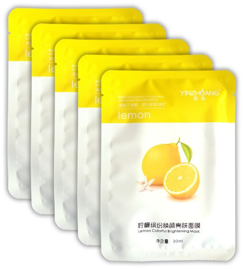 Изображение Осветляющая тканевая маска для лица с экстрактом лимона Yinzhuang Lemon Colorful Brightening Mask, 30 мл • 5 штук