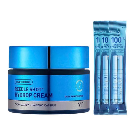 Изображение Набор с микроиглами и гиалуроновой кислотой VT Cosmetics Reedle Shot Hydrop Cream Set, крем 50 мл + бустер-сыворотка 2 мл • 3 шт.